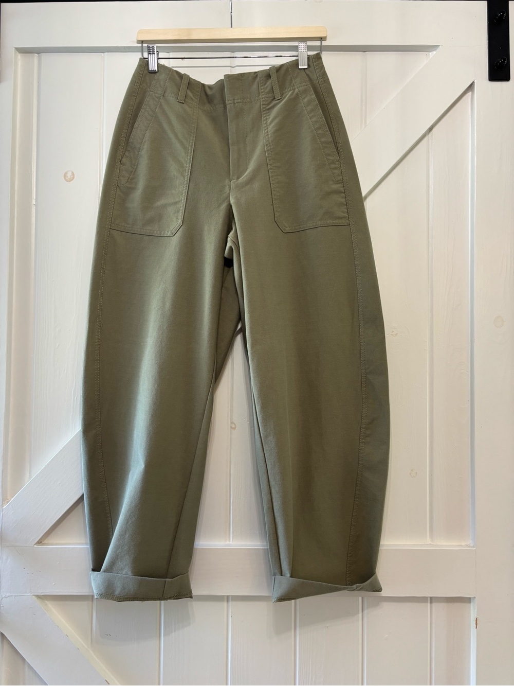 Athleta Skyline High Rise Barrel Leg Pants Olive Branch Green 6 Tall Utility - Picture 2 of 8